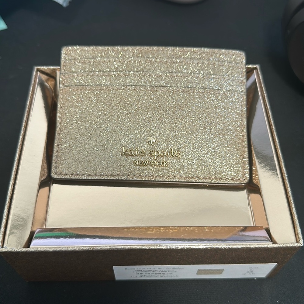 Kate Spade NWT gold glitter, slim card holder